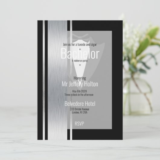 Silber, Schwarzweißstreifen Save the Date (Stehend Vorderseite)