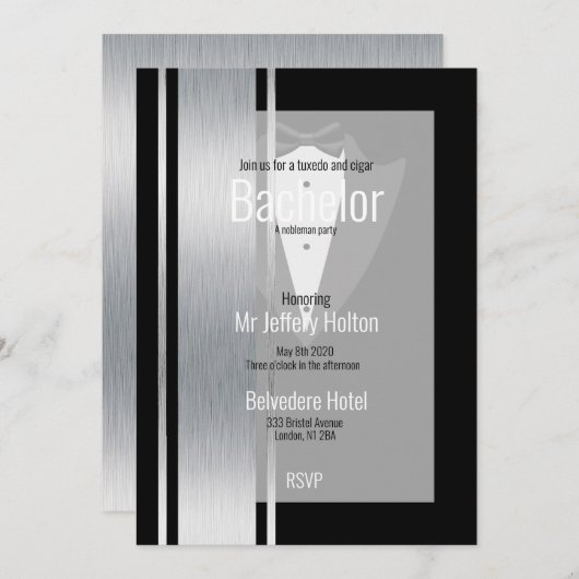 Silber, Schwarzweißstreifen Save the Date (Vorne/Hinten)