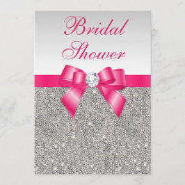 Silber-Sequenzen Hot-Pink-Bow-Brautparty Einladung