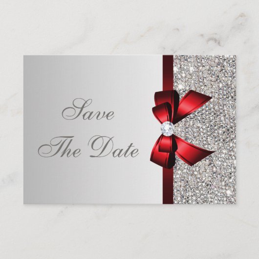 Silber-Sequenzen, Red Bow & Diamond Save the Date (Vorderseite)