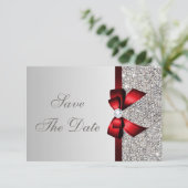 Silber-Sequenzen, Red Bow & Diamond Save the Date (Stehend Vorderseite)