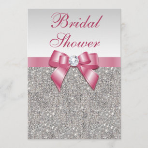 Silber-Sequenzen Rosa-Bogen-Diamanten-Brautparty Einladung