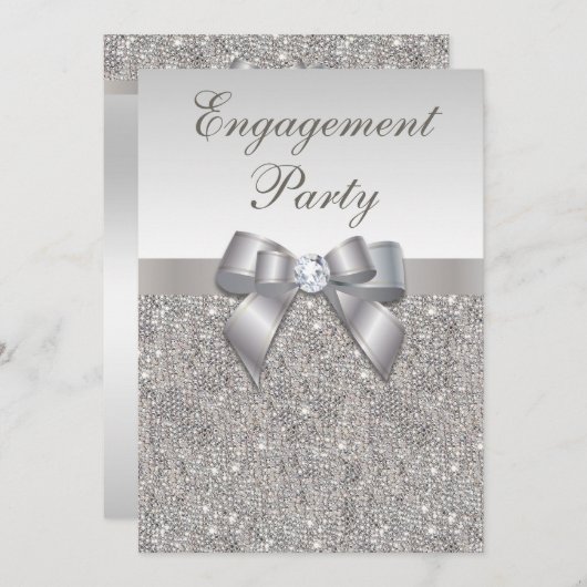 Silber Sequins Diamonds Bow Engagement Party Einladung (Vorne/Hinten)
