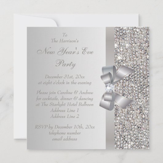 Silber Silver Sequins Silber Silver Party - Diamon Einladung (Rückseite)