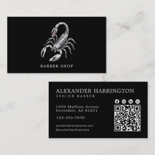 Silber Skorpion Barbier Shop Qr Code Hairstylist Visitenkarte