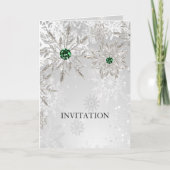 Silber Smaragdgrün Schneeflocke Hochzeit Einladung (Vorderseite)