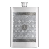 Silber-Sparkling-Luxus-Topographie-Metall-Monogram Flachmann (Vorderseite)