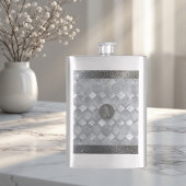 Silber-Sparkling-Luxus-Topographie-Metall-Monogram Flachmann