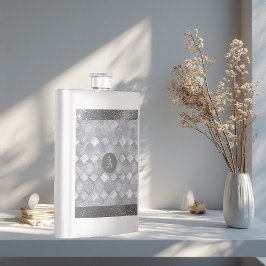 Silber-Sparkling-Luxus-Topographie-Metall-Monogram Flachmann