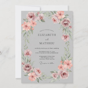 Silber Staubige Rosa Gemalte Hochzeit Einladung