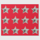 Silber Sterne auf rotem Umschlagpapier Geschenkpapier (Flach)