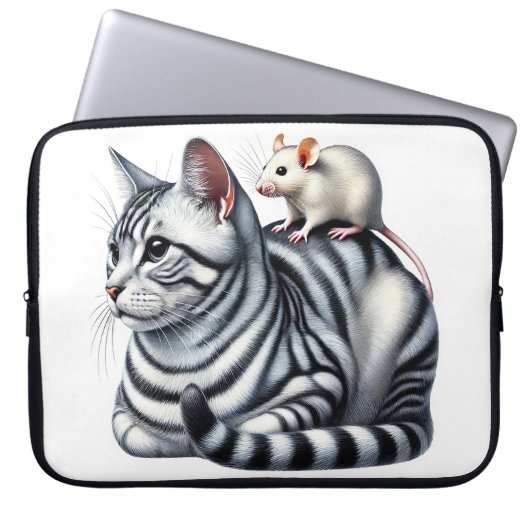 SILBER TABBY CAT MIT KLEINER WEISSER MAUS LAPTOPSCHUTZHÜLLE (Vorderseite)