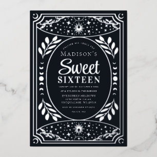 Silber-Tarot-Hexen-Geburtstagsfeier Sweet 16 Folieneinladung