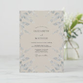 Silber-Taupe-Blatt-Hochzeit Einladung (Stehend Vorderseite)