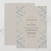 Silber-Taupe-Blatt-Hochzeit Einladung (Vorne/Hinten)