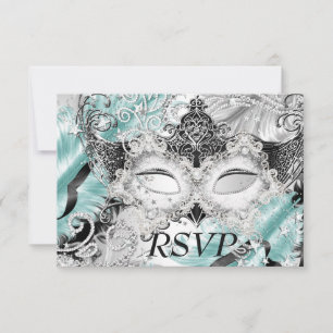 Silber-Teal-Sparkling-Maske-Masquerade-Party-RSVP RSVP Karte