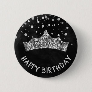 Silber-Tiara mit silbernem Bokeh und schwarzem Geb Button