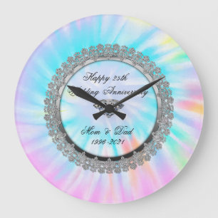Silber Tie Dye Diamond 25. Hochzeitstag  Große Wanduhr