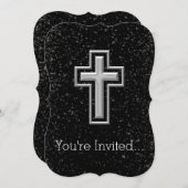 Silber Tone Christlich Kreuz auf schwarzem Spargel Einladung (Vorne/Hinten)