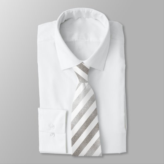 Silber Tone und Weiß Streifen Muster Neck Tie Krawatte (Gebunden)