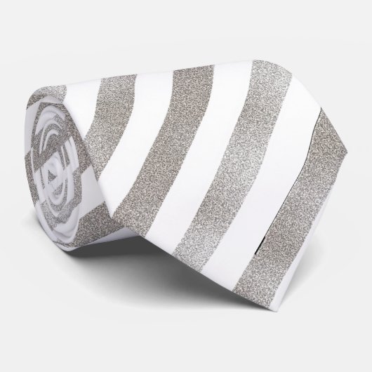 Silber Tone und Weiß Streifen Muster Neck Tie Krawatte (Gerollt)