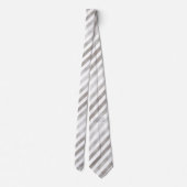 Silber Tone und Weiß Streifen Muster Neck Tie Krawatte (Rückseite)
