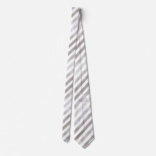 Silber Tone und Weiß Streifen Muster Neck Tie Krawatte (Rückseite)