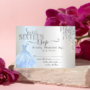 Silber Tropfen Blaues Kleid Süße 16 RSVP  Einladun Einladung