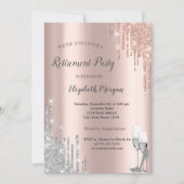 Silber-Tropfen, High Heels Rose Gold-Rente-Party Einladung (Vorderseite)