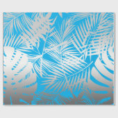 Silber-tropisches Dschungelmuster auf blau Geschenkpapier (Flach)