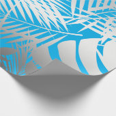 Silber-tropisches Dschungelmuster auf blau Geschenkpapier (Ecke)