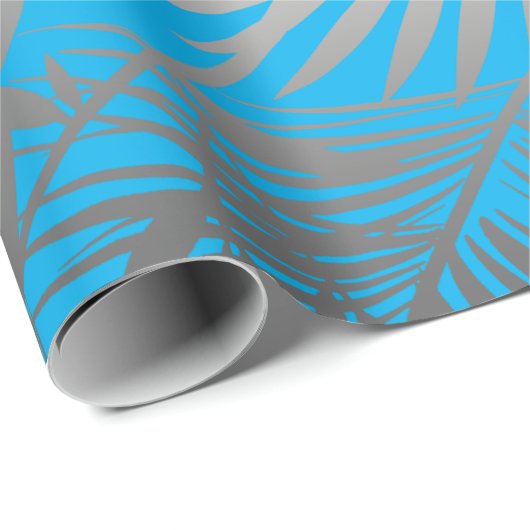 Silber-tropisches Dschungelmuster auf blau Geschenkpapier (Rolleneckpunkt)