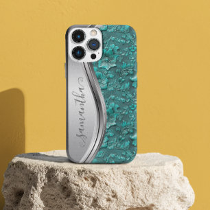 Silber Türkis Falsches Getriebenes Leder Cowgirl iPhone 16 Pro Hülle