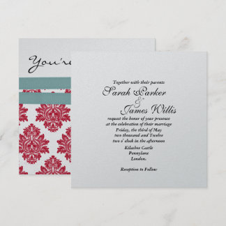 Silber & Türkis & rot metallische Hochzeit Einladu Einladung