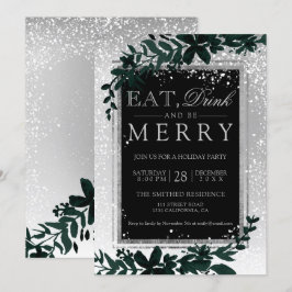Silber Typografie Blatt Schnee elegant essen Weihn Einladung