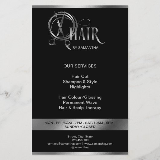 Silber-Typografie-Haarschere, aber Flyer (Hinten)