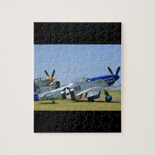 Silber u. Blaues, P51 Mustang, Side_WWII Flugzeuge Puzzle (Vertikal)