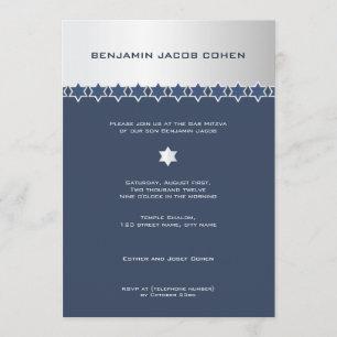 Silber u. Marine - Bar Mitzvah Einladung