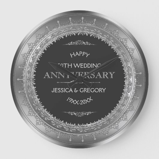 Silber u. Schwarz-25. Hochzeitstag Große Wanduhr (Vorderseite)