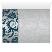 Silber und Aquamarine Damaske II Tischnummer Card (Innenansicht Horizontal (Unten))