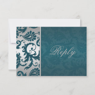 Silber und Aquamarine Damaskus-II-Antwortkarte RSVP Karte