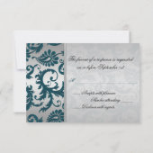 Silber und Aquamarine Damaskus-II-Antwortkarte RSVP Karte (Rückseite)