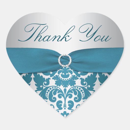 Silber und Aquamariner Damask Danke, Sticker (Vorderseite)