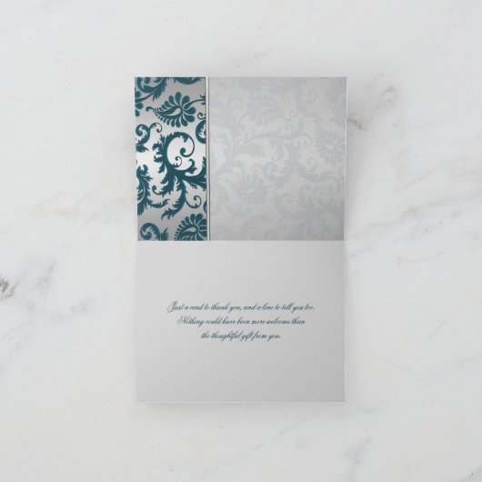 Silber und Aquamariner Damask II Danke Karte (Innenseite)