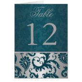 Silber und Aquamariner Damaske II Tischnummer Card (Vorne)