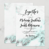 Silber und Aquamariner Marmor Elegantes Hochzeitse Einladung (Vorne/Hinten)