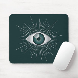 Silber und Aquamarines grünes Mystisches Böse Auge Mousepad