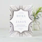 Silber und Blau Art Deco Einladung (Stehend Vorderseite)