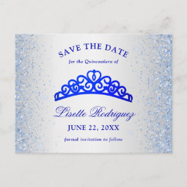 Silber und Blau Quinceanera Save the Date Postkarte
