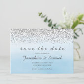 Silber und Blau Save the Date Einladung (Stehend Vorderseite)